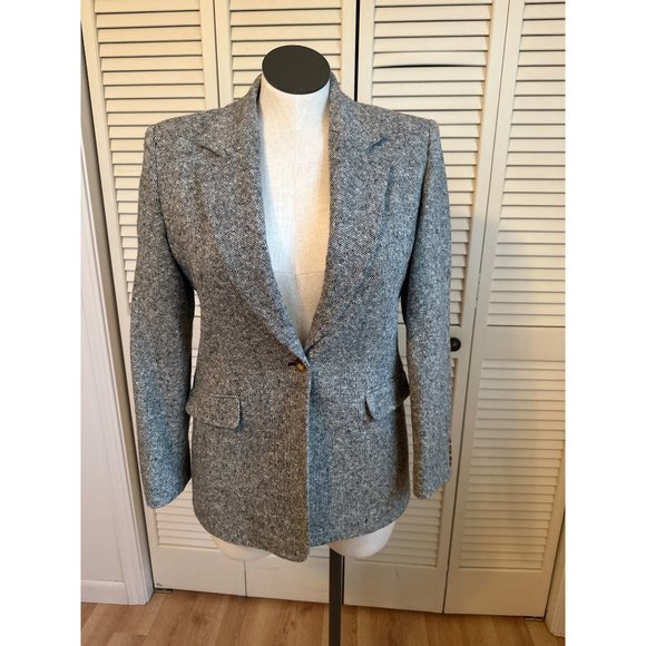Vintage Orvis Wool Tweed Jacket Women Gray 12 Blazer Single Button Double Pocket - Picture 2 of 8